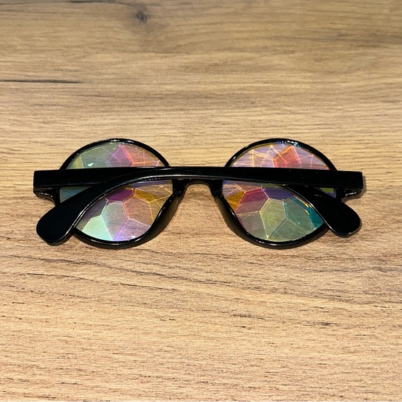 NWT black crystal kaleidoscopic refractive glasses rave PLUR festival - Picture 4 of 5